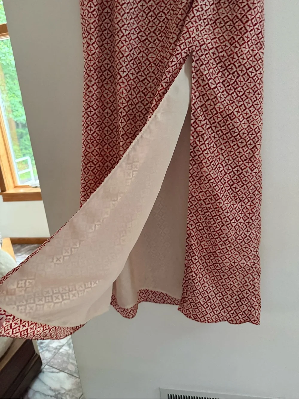 Michael Kors Red & Cream Geometric Print Maxi Skirt Medium Boho Elastic Waist